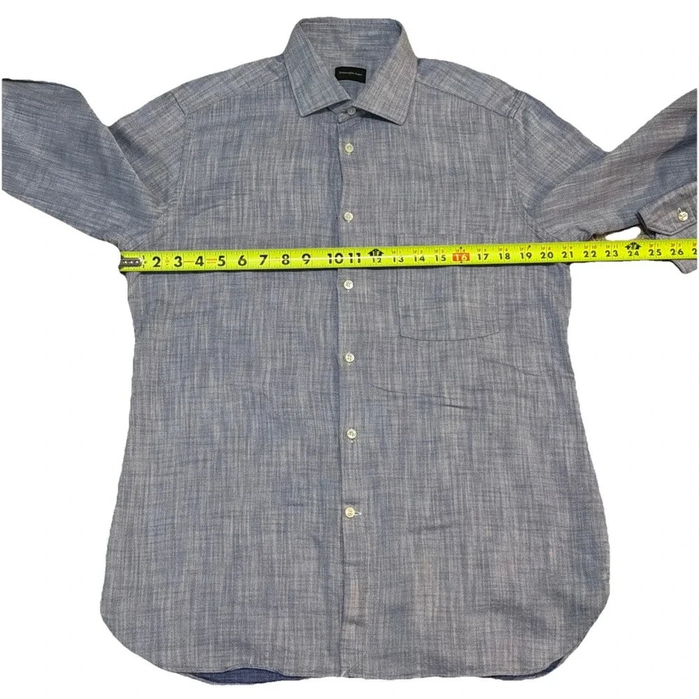 Ermengildo Zegna Men's 42-16.5‎ Long Sleeve Blue Lightweight Cotton Button Up